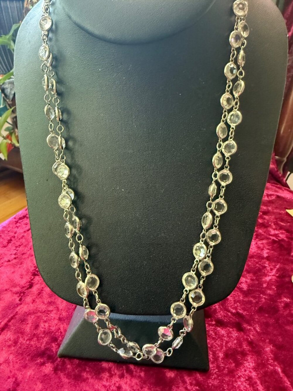 Silver-Tone Crystal Bezel-Set Double-Strand Necklace 48 Inches Long